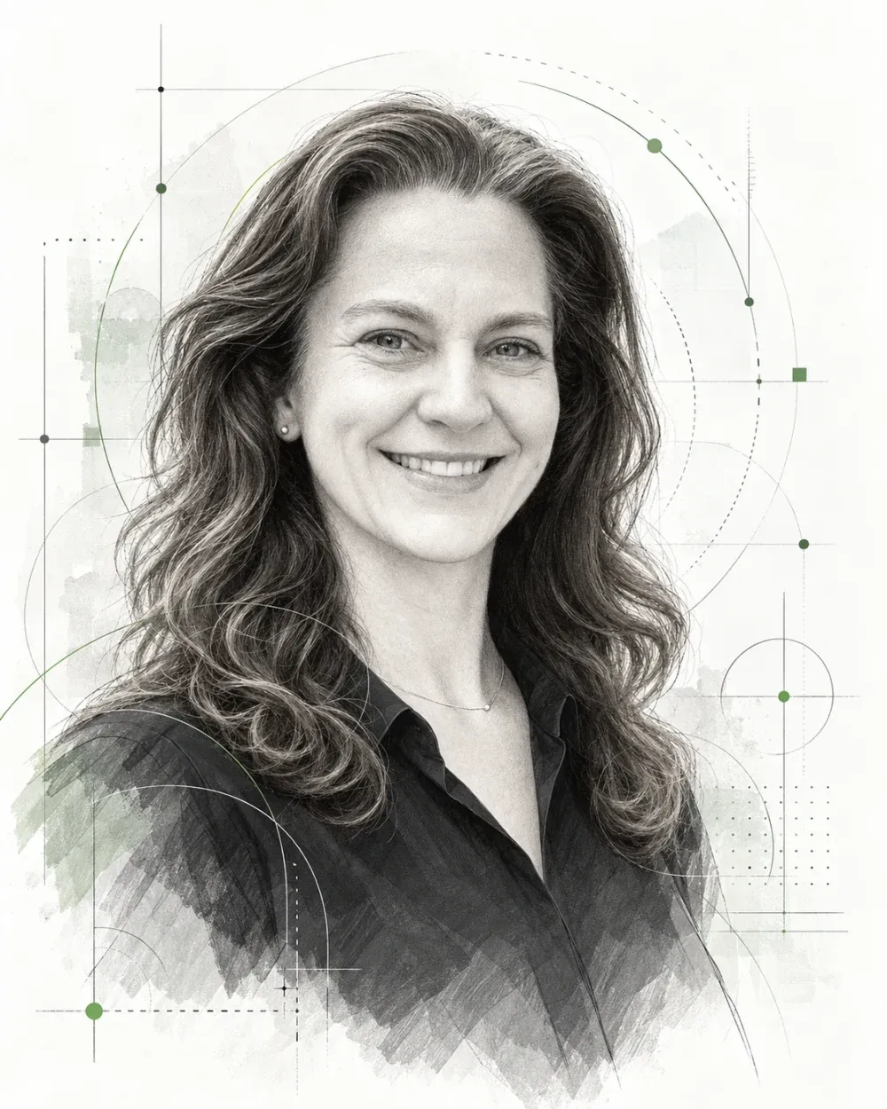 Illustriertes Porträt von Dorothee Conrad, Geschäftsführerin der INNOfabrik
